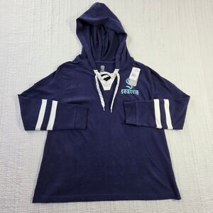 NWT NHL Seattle Kraken Men XL Navy Blue Lace Up Hoodie Long Sleeve Shirt NEW